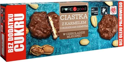 CIASTKA Z KARMELEM I ORZESZKAMI ZIEMNYMI W CZEKOLADZIE MLECZNEJ BEZ DODATKU CUKRÓW 128 g - PURE&GOOD