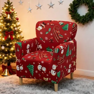 Produktbild von Stretch Sesselbezug Elastische Weihnachten Sofaüberzug Clubsessel Bezug, Weicher Sesselschoner mit Armlehne Sitzbezug Für Sessel Mit Armlehne Hussen