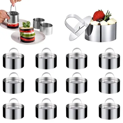 Produktbild von 12 Stück Kuchenringe, Edelstahl-Kuchen-Dessert-Backzubehör 8 cm Durchmesser Backzubehör für Kuchen und Desserts für Familienfeiern Geburtstagsfeiern