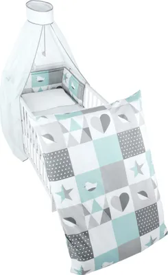Produktbild von roba Kinder-Bettgarnitur 4-tlg 'Happy Patch mint', Bettwäsche 100x135 (Decke & Kissen), Nest, Himmel
