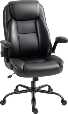 Image de HOMCOM Chaise de bureau, fauteuil de bureau ergonomique avec accoudoirs relevables, hauteur réglable, fonction de bascule et pivotant à 360°, cuir synthétique, pour chambre, télétravail, noir