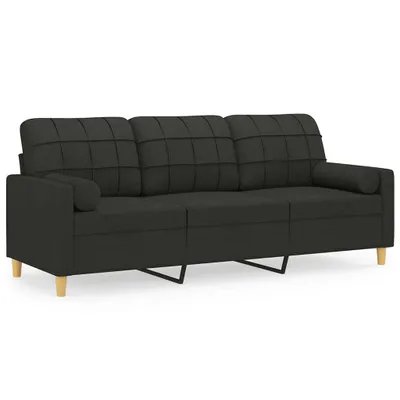 Produktbild von vidaXL 3-Sitzer-Sofa mit Zierkissen Schwarz 180 cm Stoff