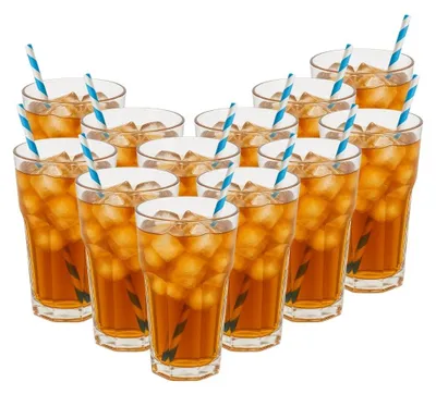 Zdjęcie produktu dla Plastikowe szklanki do napojów - 12 sztuk - idealne na kemping i plażę - pojemność 370 ml