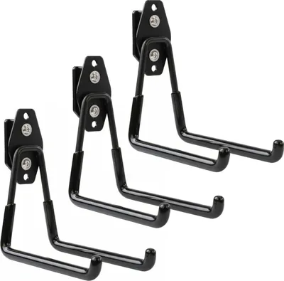 Produktbild von Set 3 Stck. Werkzeughaken von BOTLE für Qbrick Koffer-System für Elektrowerkzeuge, "Geradeförmig" 13cm, stabil mit PVC-Ummantelung, für Garage, Werkstatt, Schuppen, Doppelhaken, Tragkraft bis 30kg