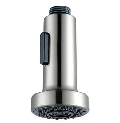 A close-up studio shot of a kitchen faucet spray head.