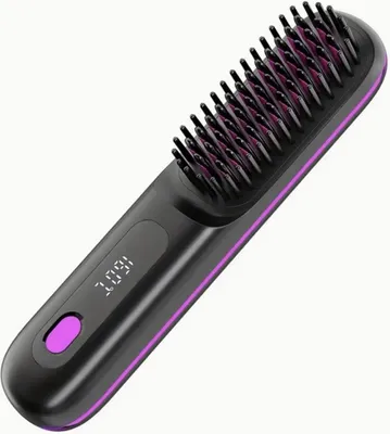 Produktbild von Tragbare Haarglätterbürste mit USB-Aufladung, kabelloser Glättkamm, LED-Anzeige und Keramikbeschichtung, Ionische Technologie.Farbe:Schwarz