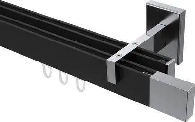 Produktbild von Interdeco Innenlaufstange / Gardinenstange mit Innenlauf Schwarz / Chrom, Typ Smartline Lox (Quader), 14x35 mm 2-läufig, 120 cm