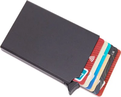 Image de ASKSA - POP-UP Porte-cartes de crédit - Protection RFID NFC | Portefeuille en alliage d'aluminium | Pour jusqu'à 5 cartes de crédit (Noir)