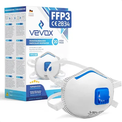 Produktbild von VEVOX® FFP3 Maske mit Ventil – 5er, 10er oder 20er Set – Staubmaske – Atemschutzmaske – Staubschutzmaske – Feinstaubmaske – Atemschutz