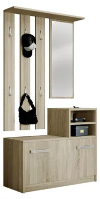 Produktbild von Garderoben-Set Biel mit 6 Kleiderhaken, Spiegel und Schuhschrank, Farbauswahl