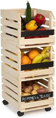 Immagine prodotto di Set da giardino con 3 vassoi in legno impilabili per frutta e verdura