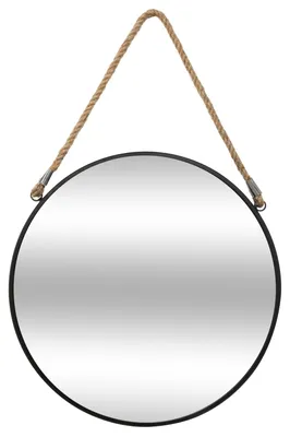 Runder Wandspiegel mit Seil, Metall, Ø 55 cm, schwarz