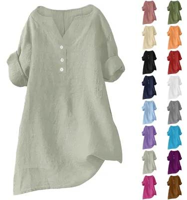 Image de Blouse ample et légère pour femmes, en mousseline et en lin