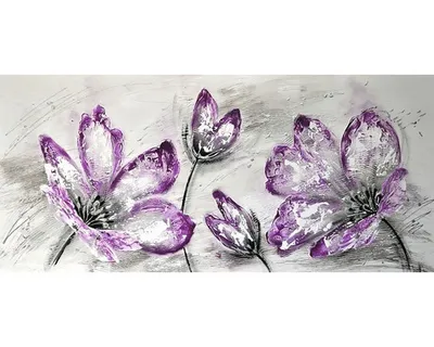 Obrázek produktu pro Ručně malovaný obraz Fialové květy 55x120cm