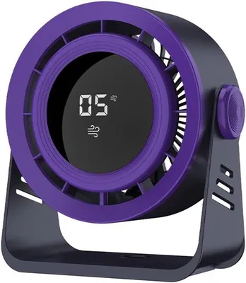 Immagine prodotto di Ventilatore da scrivania da montare a parete - Ricaricabile tramite USB, display digitale e flusso d'aria regolabile, ventilatore silenzioso per ufficio, camera da letto e cucina, colore viola