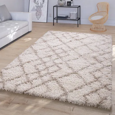 Produktbild von TT Home Wohnzimmerteppich Hochflor Langflor Skandinavisches Design Mit Abstrakten Rauten Größe 80 cm Rund