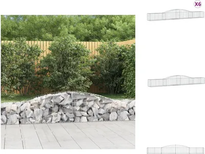 Imagen del producto de vidaXL: 6 macetas tipo gavión con forma arqueada, 400x50x40/60 cm, hierro galvanizado. Macetas y jardineras