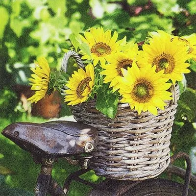 Produktbild von 20 Servietten Sunny Flower - Sonnenblumen im Korb 33x33cm