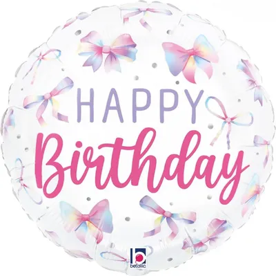 Produktbild von 18"/Ø46cm Folienballon "Happy Birthday" Schleifen