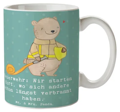 Produktbild von Mr. & Mrs. Panda Tasse Feuerwehrmann Helden - Meeresbrise - Geschenk, heldenhafte Taten, Becher, Feuerwehrfrau, Hingabe, Kaffeebecher, kreative Geschenke, Berufsprodukte