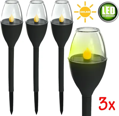 Produktbild von 3x LED Solar Fackel Gartenfackel Wegeleuchte Solarfackel Leuchte Licht 38cm