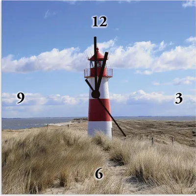 Produktbild von ARTland Wanduhr auf Alu Quarzuhr - schwarzer Zeiger Leuchtturm Sylt Größe: 30x30 cm