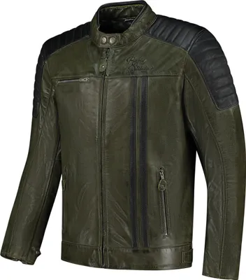 Image de Rusty Stitches Cooper blouson en cuir de moto, vert/noir, S