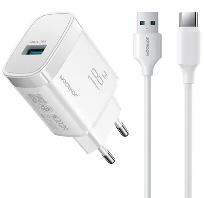 Obrázok produktu pre Nabíjačka Joyroom JR-TF4 18 W, napájací adaptér USB-A, rýchlonabíjačka PD QC 3.0, nabíjačka na mobilný telefón, biela, pre smartfóny iPhone a Samsung, vrátane nabíjacieho kábla USB typu C