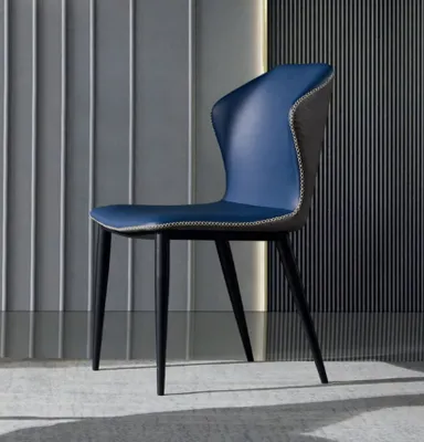 Image de Schwarz-Blauer Esszimmerstuhl Holzfüße Stilvolle Kunstlederstühle Stuhl