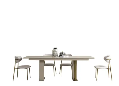 Image de Ensemble de salle à manger blanc élégant Table à manger design 4 chaises rembourrées