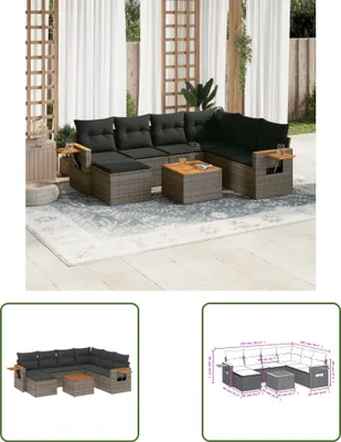 Produktbild von The Living Store 8-tlg. Garten-Sofagarnitur mit Kissen Grau Poly Rattan