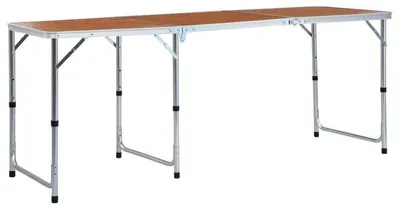 Immagine prodotto di Tavolo da campeggio – Tavolo pieghevole per picnic – Struttura in alluminio e piano in legno, 180 cm