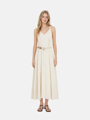 Produktbild von Damenkleid Baumwolle Leinen Creme Militärgrün Chiara Ferretti khaki UNICA haki