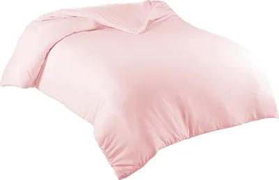 A pink duvet cover is shown on a white background.
