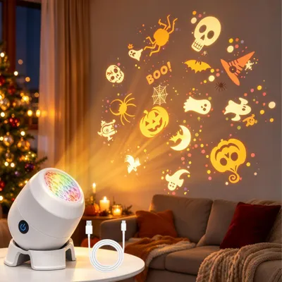 Produktbild von Dynamischer LED-Projektor, Sternenmeer, 360° drehbar, USB wiederaufladbar, Nachtlicht für Schlafzimmer, Party, Deko, Geschenk (Halloween)
