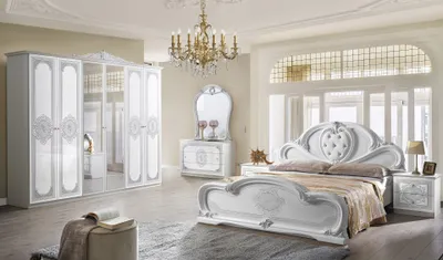 Produktbild von Barock Schlafzimmer-Set Clara in Weiß/Silber 6-Teilig