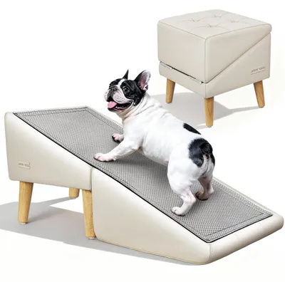 Immagine prodotto di Scala per cani 2-in-1, rampa per cani pieghevole, struttura in legno massello, 40 cm, color beige