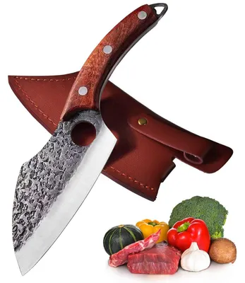 Produktbild von Universal Küchenmesser Edelstahl Holzgriff mit Lederscheide