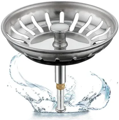 Immagine prodotto di Tappo flessibile in acciaio inossidabile per scarichi di lavelli e lavabi, marca Unyqoos®, diametro 82 mm, foro di scarico 8 mm, guarnizione 55 mm, asta regolabile da 35 a 75 mm, confezione singola, colore argento