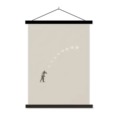Produktbild von MuchoWow® Textilposter Jahrgang - Mond - Mensch 60x80 cm mit schwarzem Rahmen - Plakathalter
