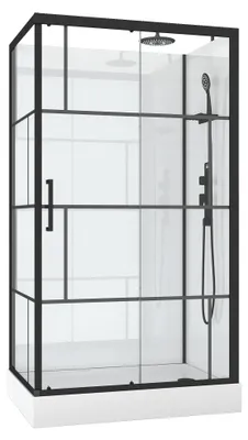 Produktbild von Dusche Komplett MARWELL Design Komplettdusche Fertigdusche Bricks 110 x 80 x 225 cm – Komplett Set inkl. Duschwanne und Armatur - Eckdusche mit Fronteinstieg – Duschkabine mit hochwertigen Aluminiumprofilen