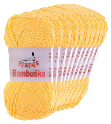 10 x 50g Häkelgarn Bambuska Sommergarn Strickgarn Baumwolle Viskose unifarben, 06 gelb