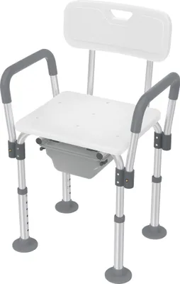 Produktbild von JOIEYOU Toilettenstuhl Duschhocker Höhenverstellbar 2 in 1 Duschstuhl Badhocker Nachtstuhl mit Eimer, Armlehne und Rückenlehne WC-Stuhl für Erwachsene Senioren