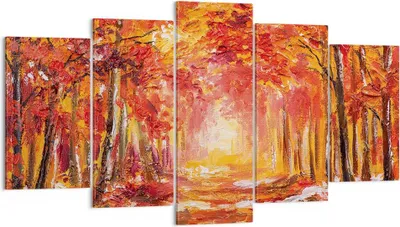 Produktbild von Bild auf Leinwand - Leinwandbild - 5 Teile - Herbst Wald Rot - 160x85cm - Wand Bild - Wanddeko - Wandbilder - Leinwanddruck - Bilder - Wanddekoration - Leinwand bilder - Wandbild - EA160x85-4238