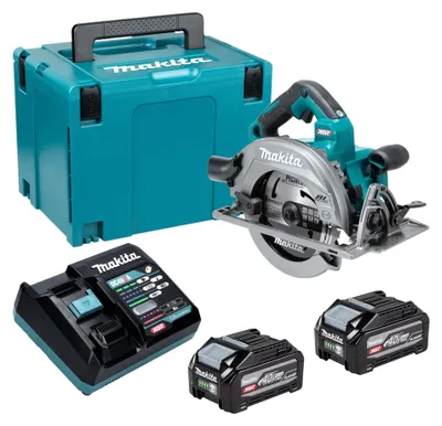 Immagine prodotto di Sega circolare portatile a batteria Makita HS 003 GU201 40 V max. 190 mm Brushless + 2 batterie da 4,0 Ah + caricabatterie + Makpac
