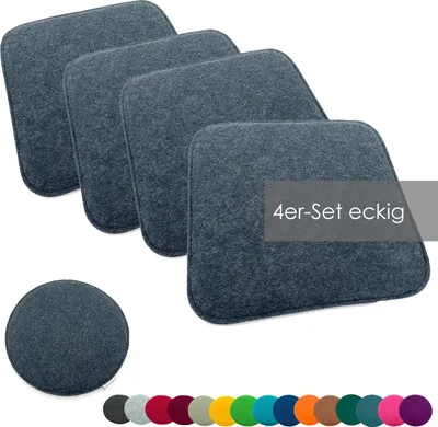 Produktbild von heimtexland ® Sitzkissen Set Filz Stuhlkissen Stuhlauflage Filzkissen Stuhl Polster Kissen Typ631 4er Set 35 x 35 cm Eckig Anthrazit