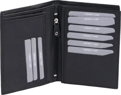 Produktbild von große schwarze Brieftasche aufklappbar, echt Leder, viele Fächer