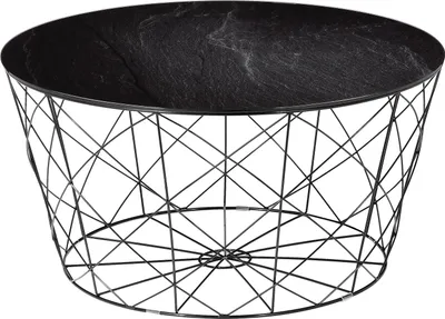 Produktbild von SalesFever Couchtisch mit Metallkorb Ø 80 cm | Glasplatte foliert in Marmor-Optik | Gestell Metall | B 80 x T 80 x H 45 cm | schwarz