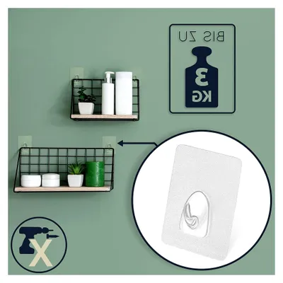 Produktbild von Selbstklebende und wiederverwendbare Haken | transparente, acrylfreie Klebehaken 6 * 8 cm | Wandhaken zum Kleben bis 3 kg | Handtuchhaken ohne Bohren | Haken für Küche, Bad und Deko (4 STK)