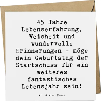 Produktbild von Mr. & Mrs. Panda Deluxe Karte Spruch 45. Geburtstag - Weiß - Geschenk, doppelkarte, Weisheit, Happy Birthday, Lebenserfahrung, Freude, Klappkarte, Glückwunschkarte, Alter